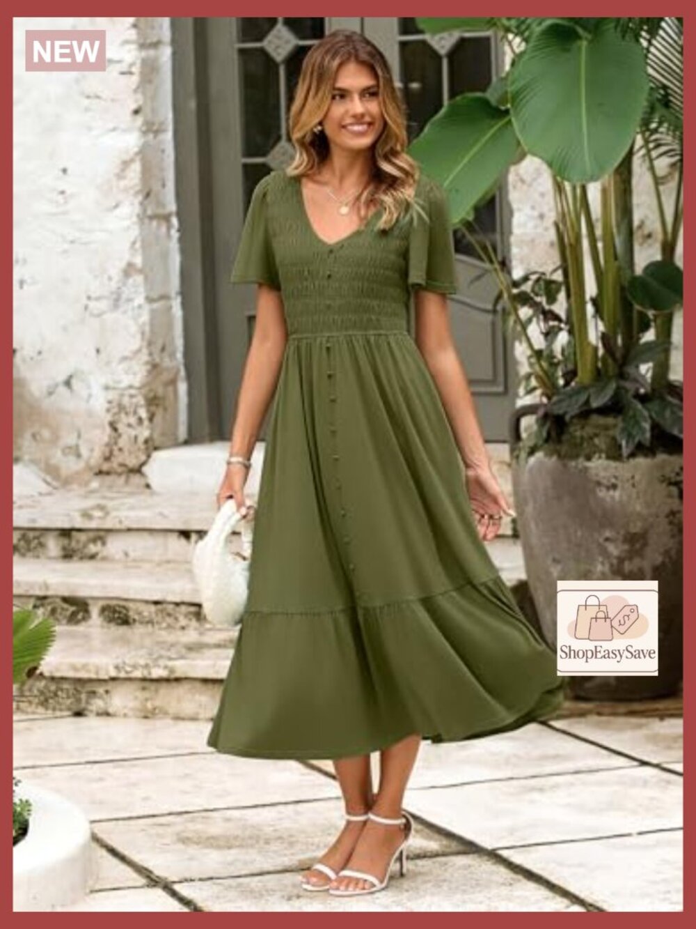Boho Maxi Dress with Pockets Smocked Waist Flowy Tiered Summer Casual - Picture 4 of 7